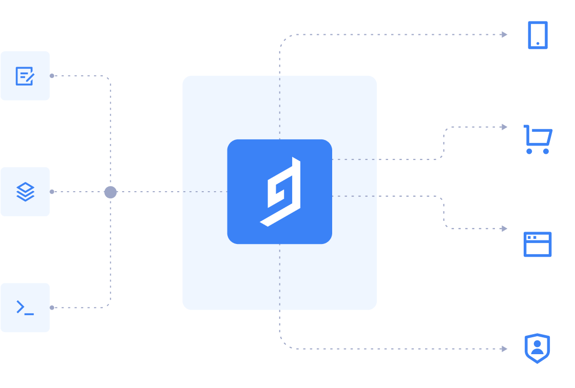 Hygraph logo in the center of data icons