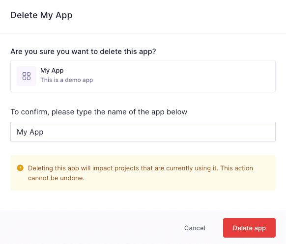 Delete app confirmation