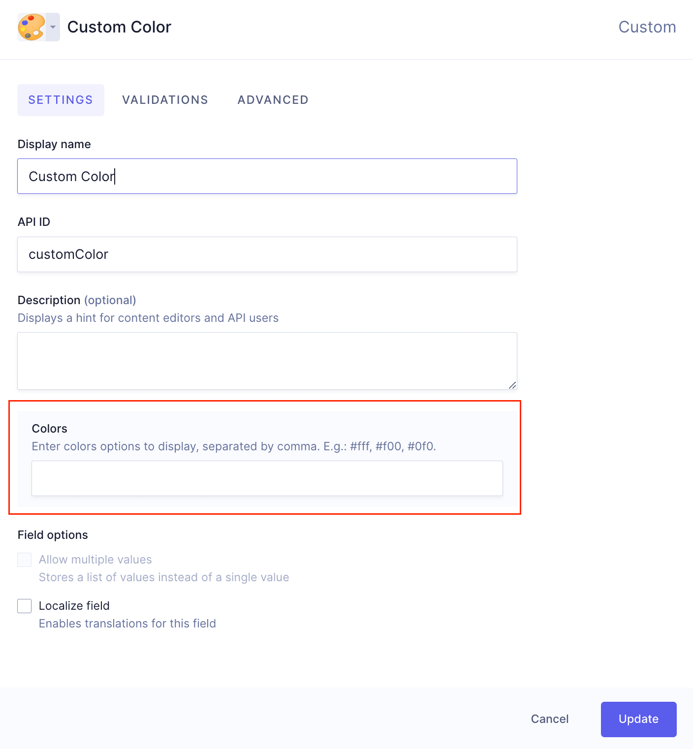 fieldConfig example - Field