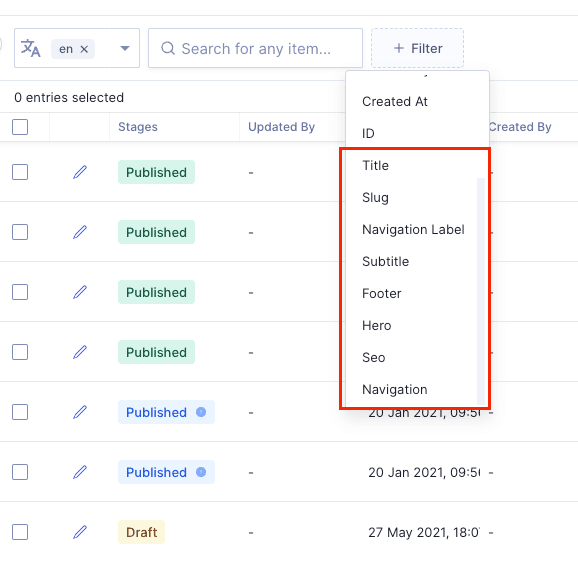 Filters example: The Content Editor