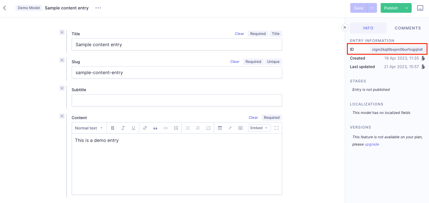 Content entry ID
