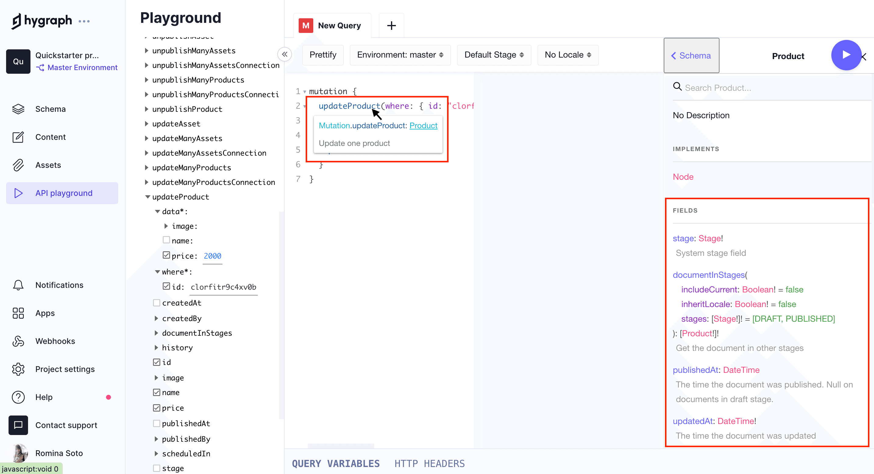 updateProduct mutation