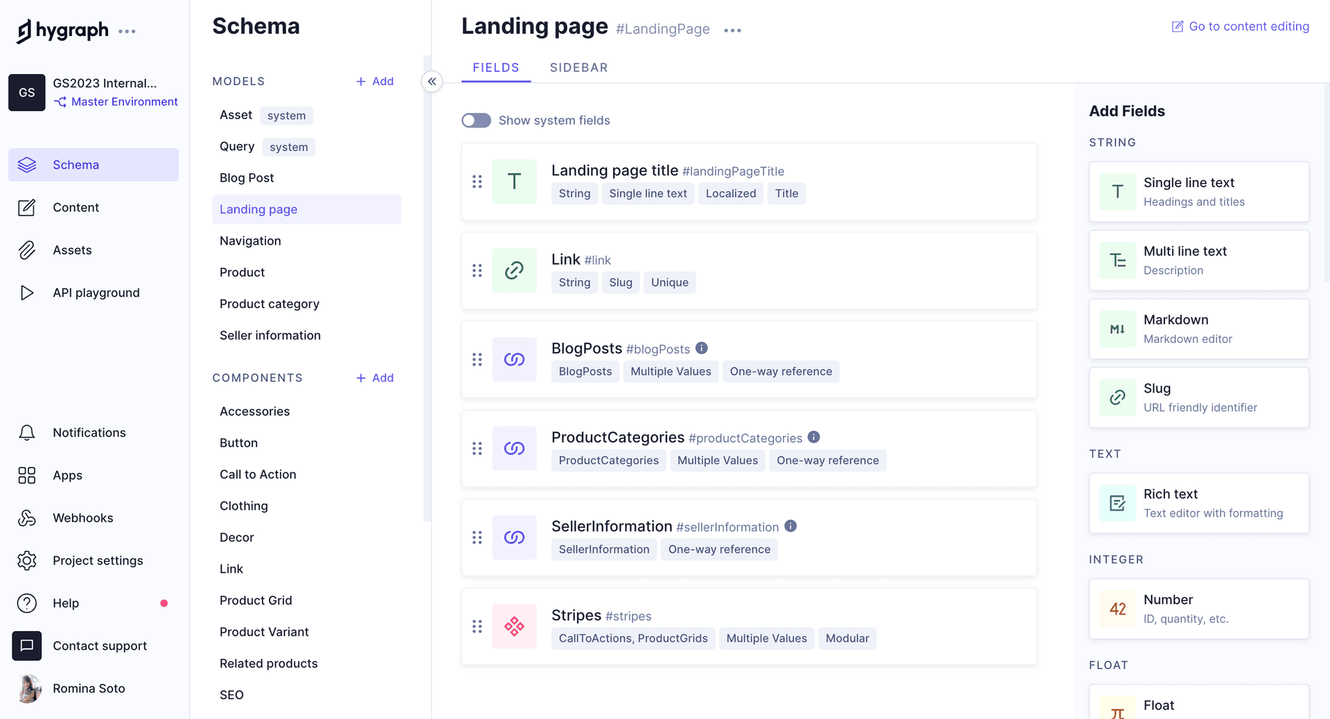 Finished Landing Page model with fields