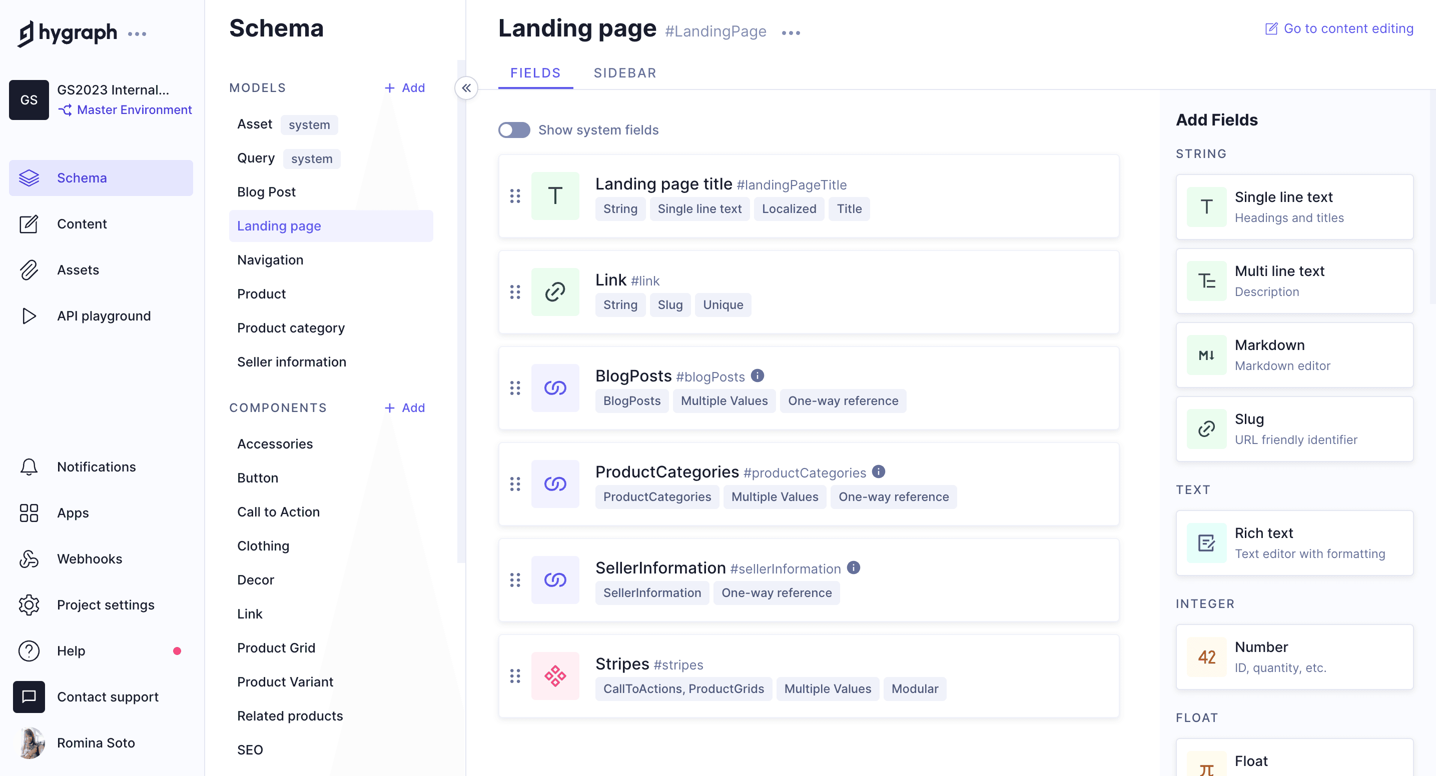 Finished Landing Page model with fields