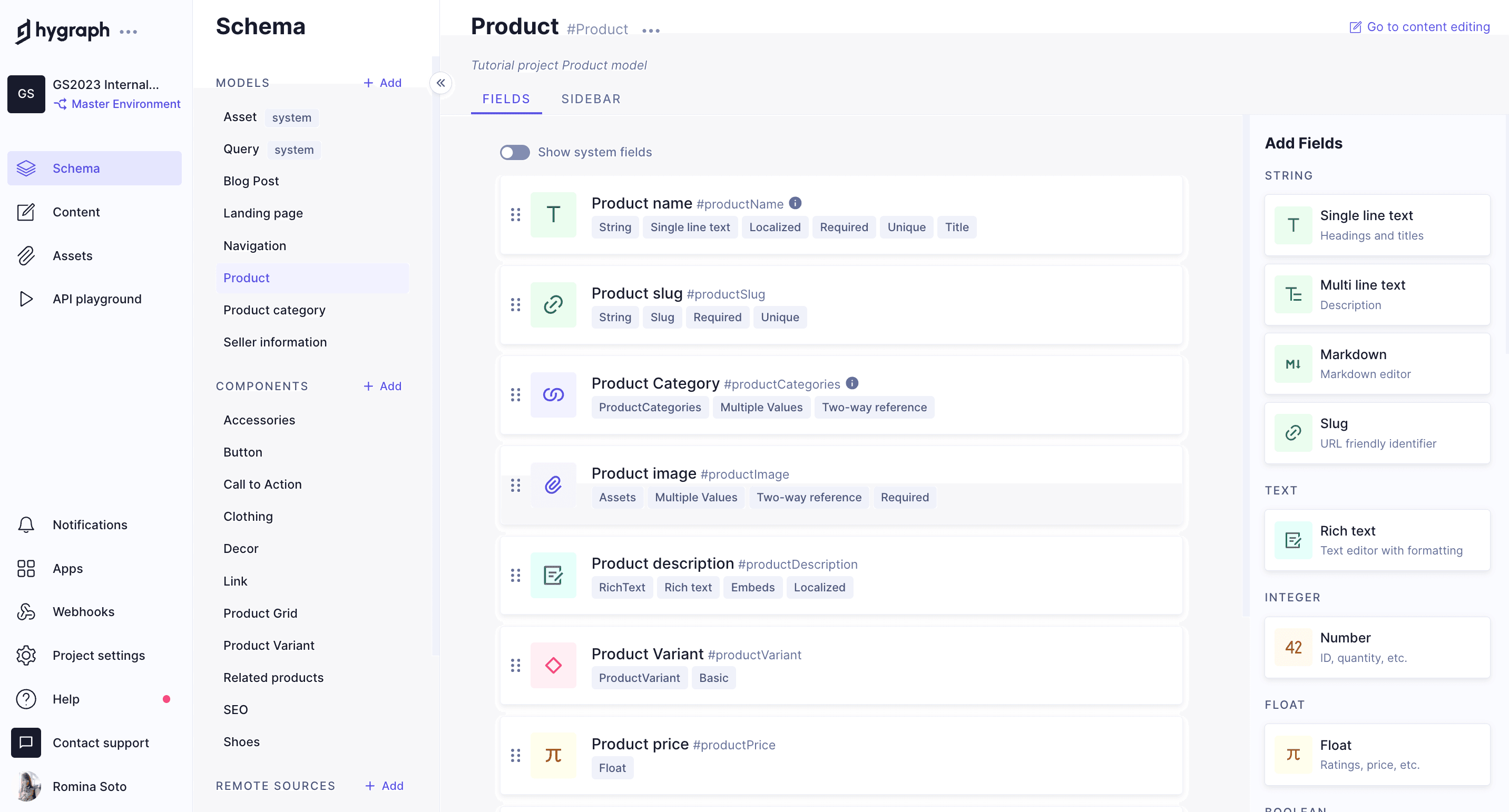 Finished Product model with fields