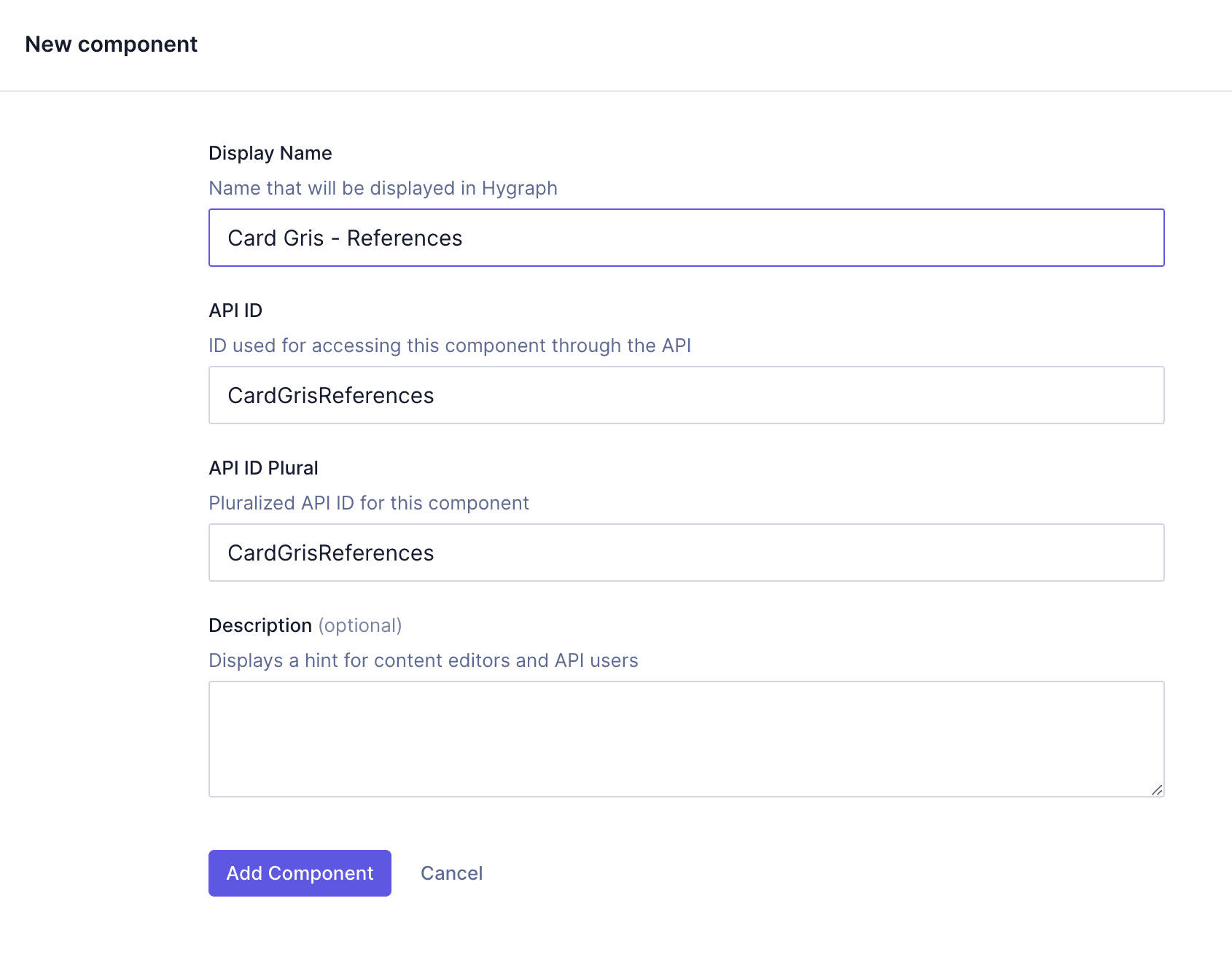 Card grid with references - Component