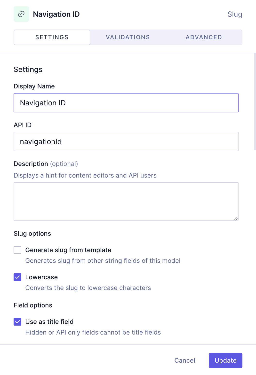 Sectioned navigation model - Navigation ID