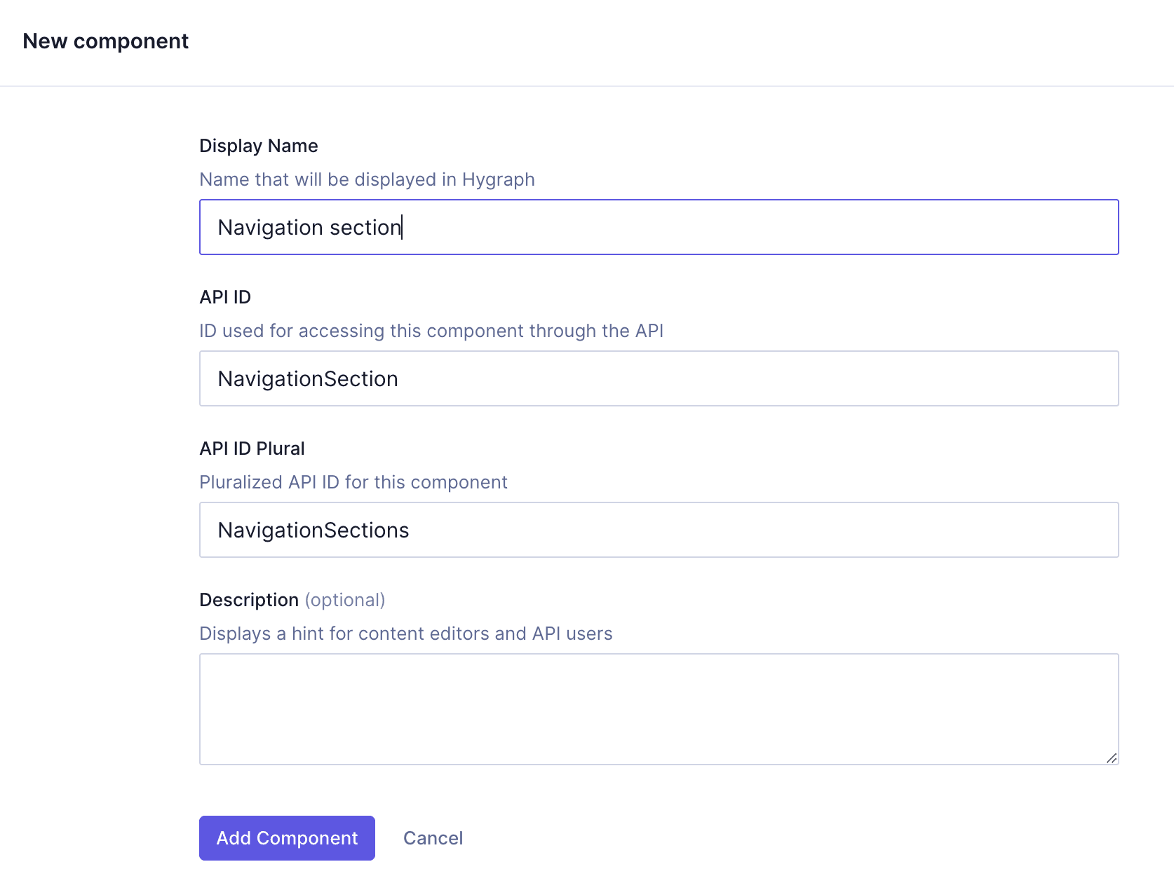 Navigation section component