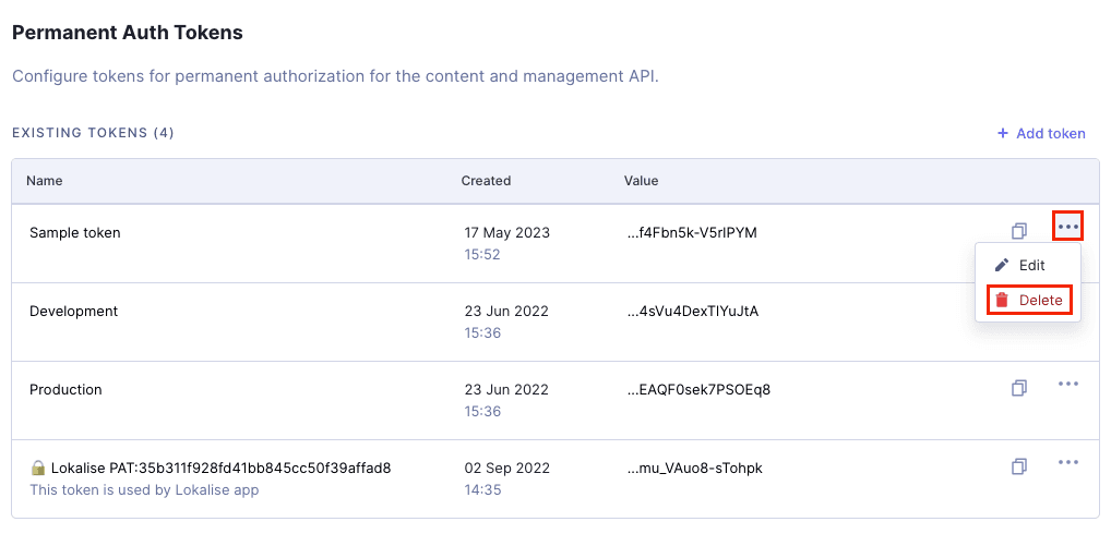 API Access - Delete token