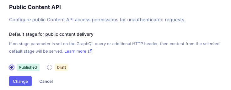 API Access - Default stage for public content delivery