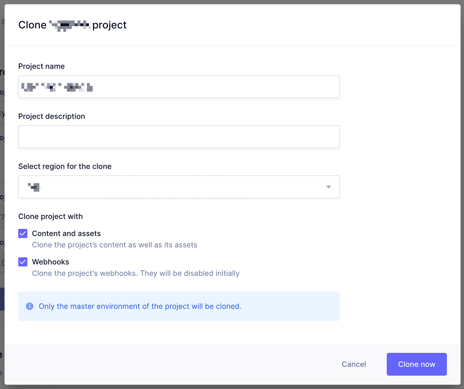 Clone settings