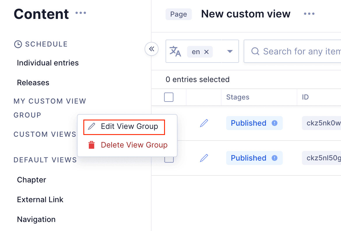 Edit a custom view group