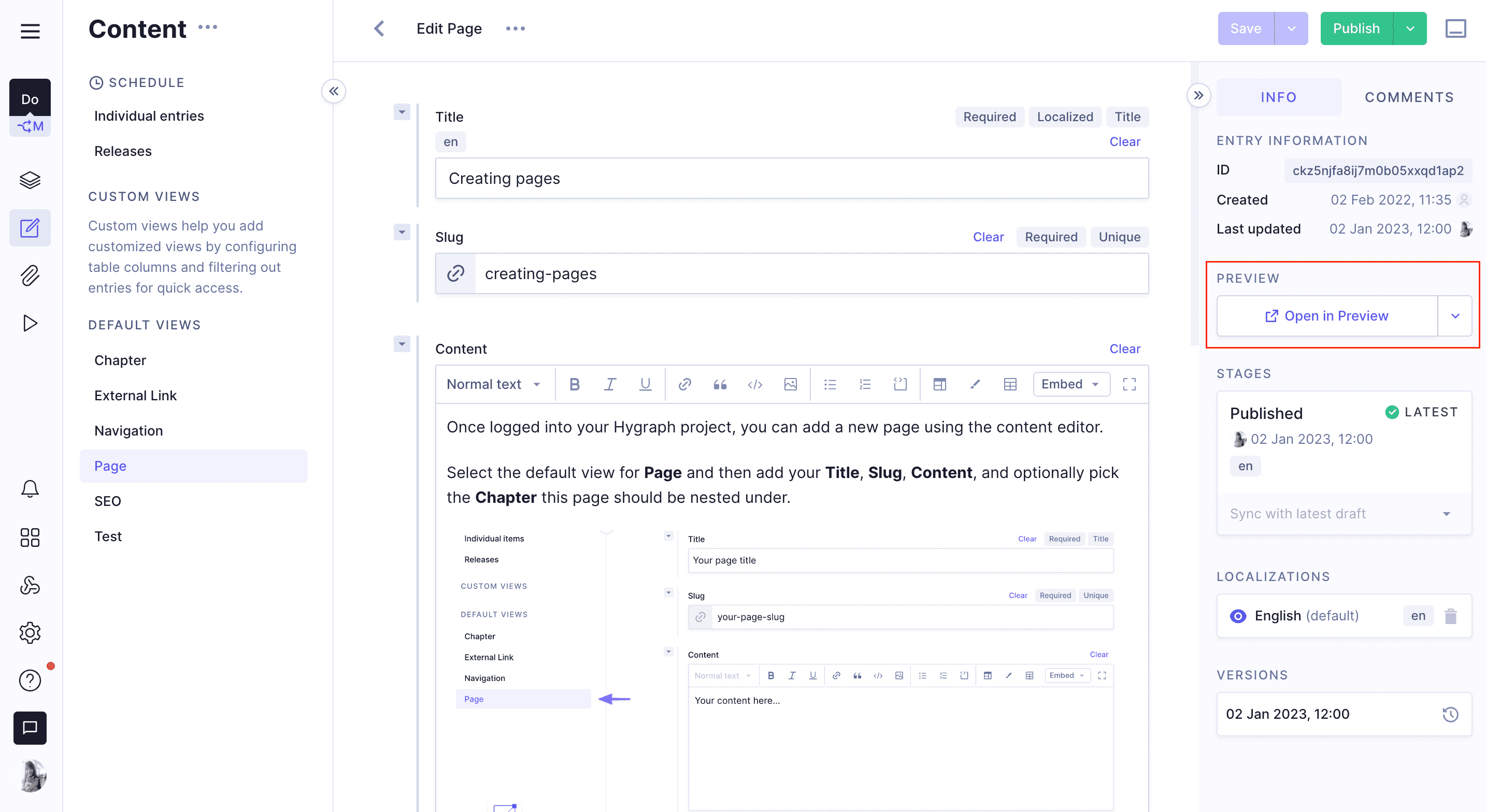 Preview URL in content editor