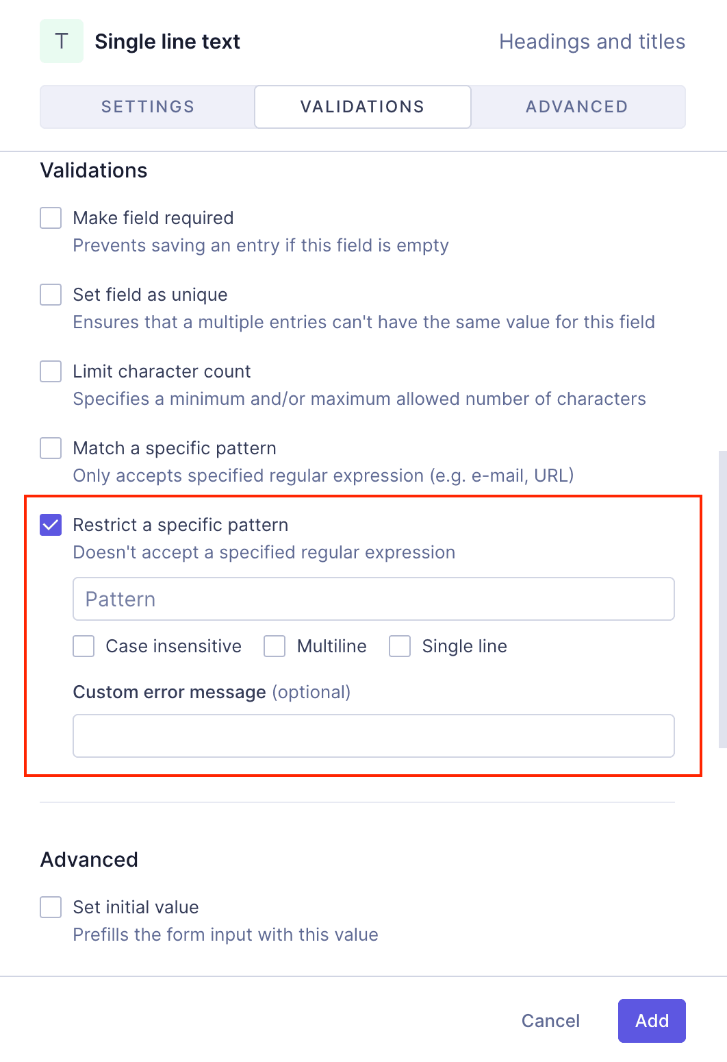 Restrict a specific pattern