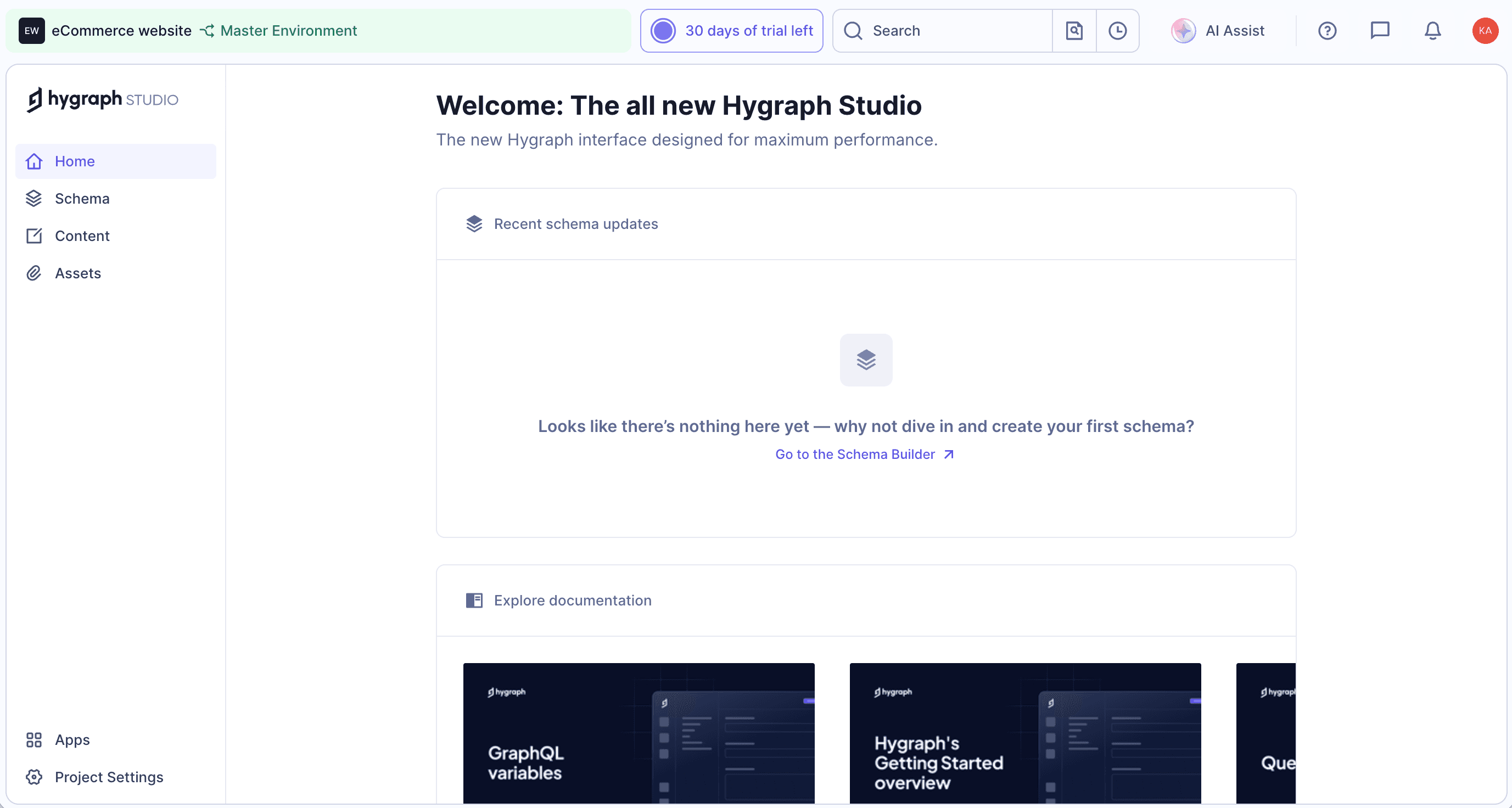 Hygraph - Default view for Editor role