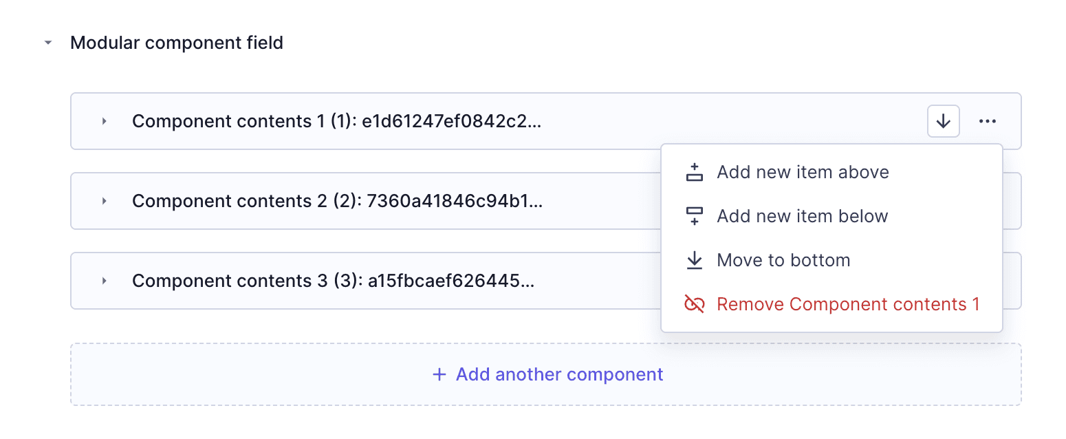 Modular components context menu