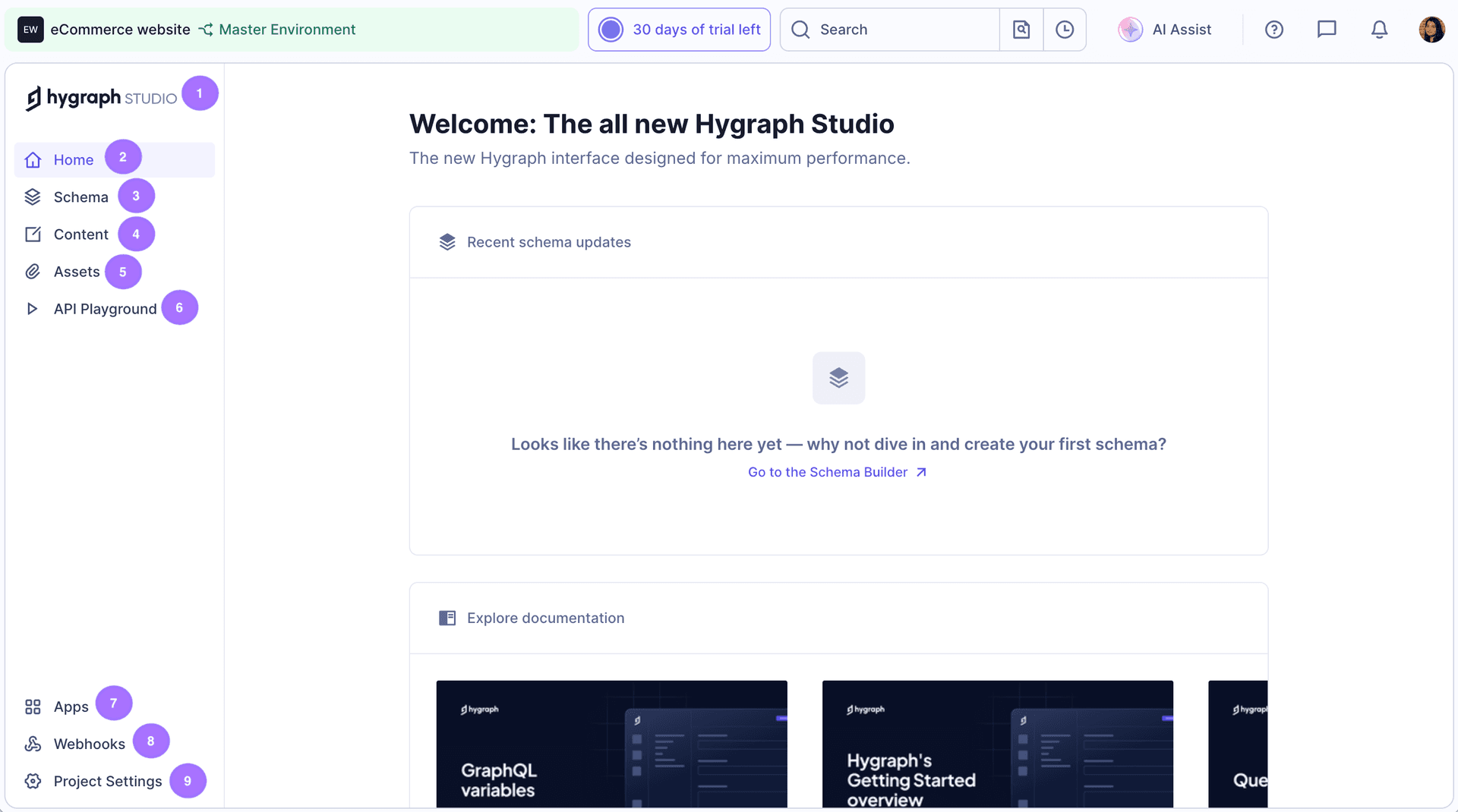 Hygraph Studio - App sections
