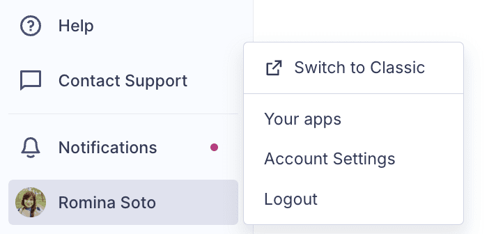 Switch to Hygraph Classic - User menu