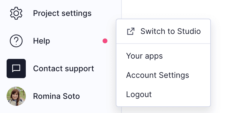 Switch to Hygraph Studio - User menu
