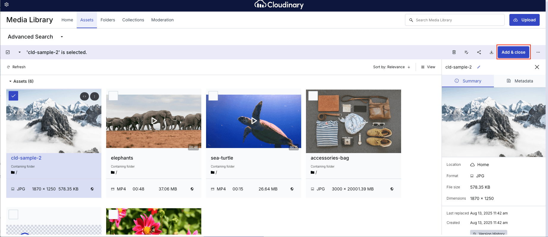 Add Cloudinary asset