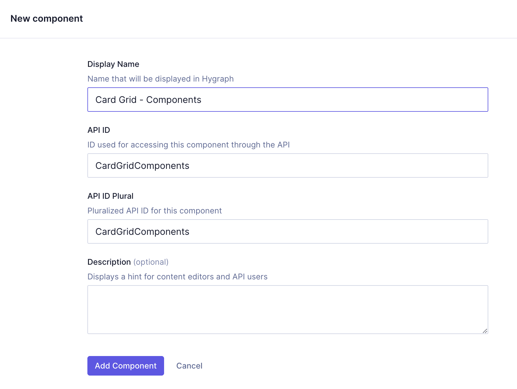 Card grid component