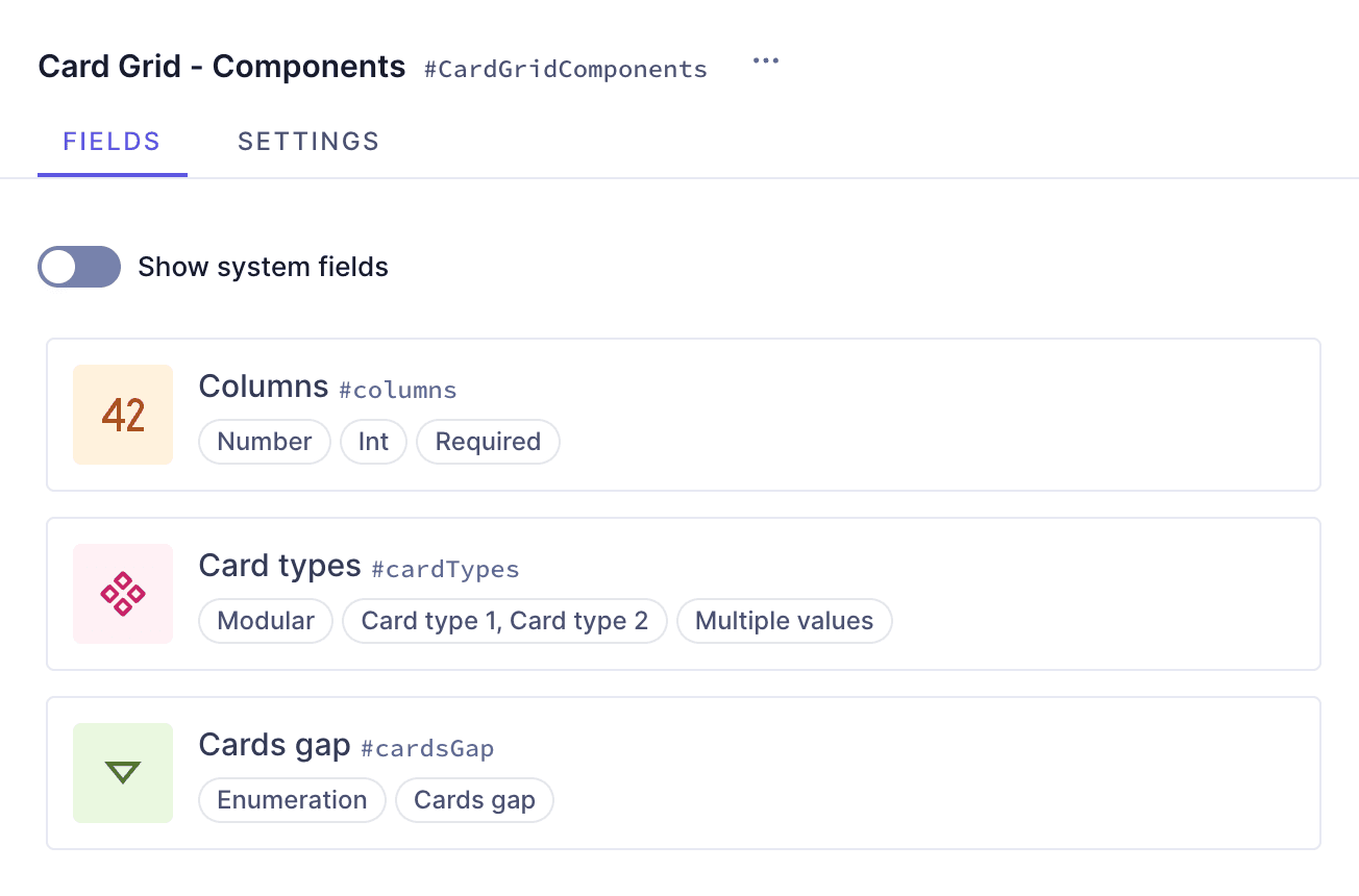 Card grid with components