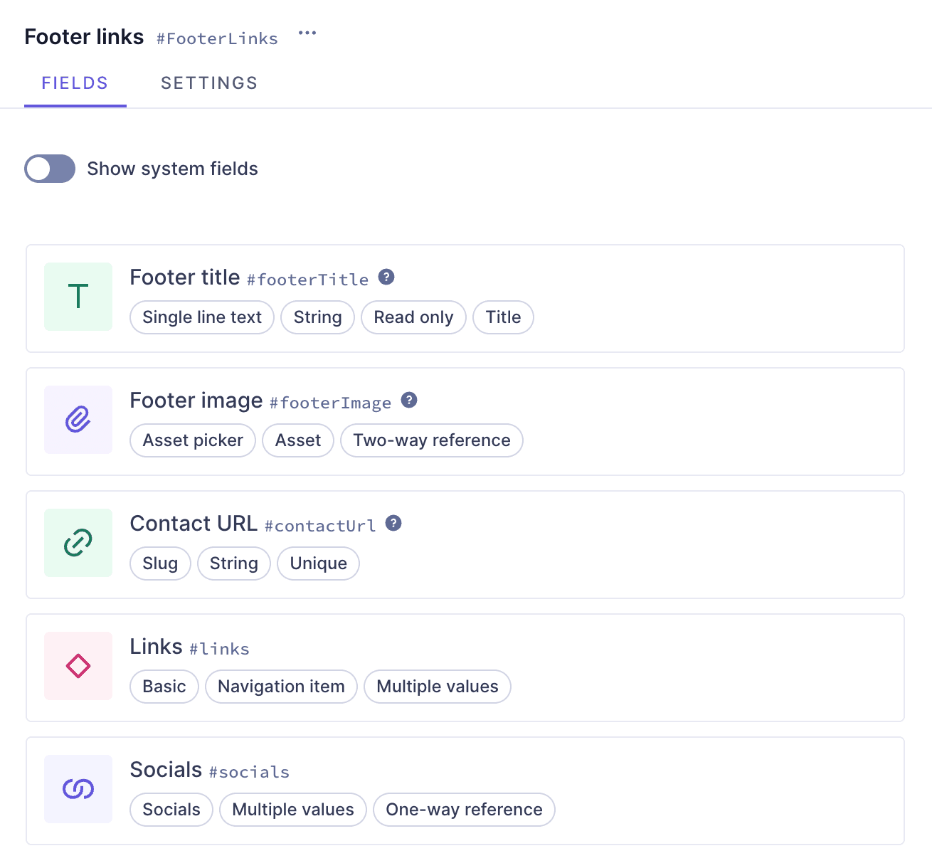 Footer component with fields