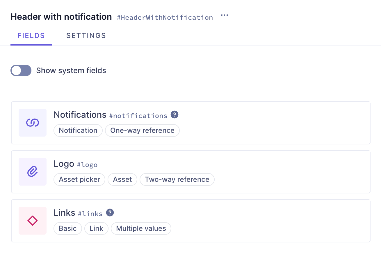 Header component with fields