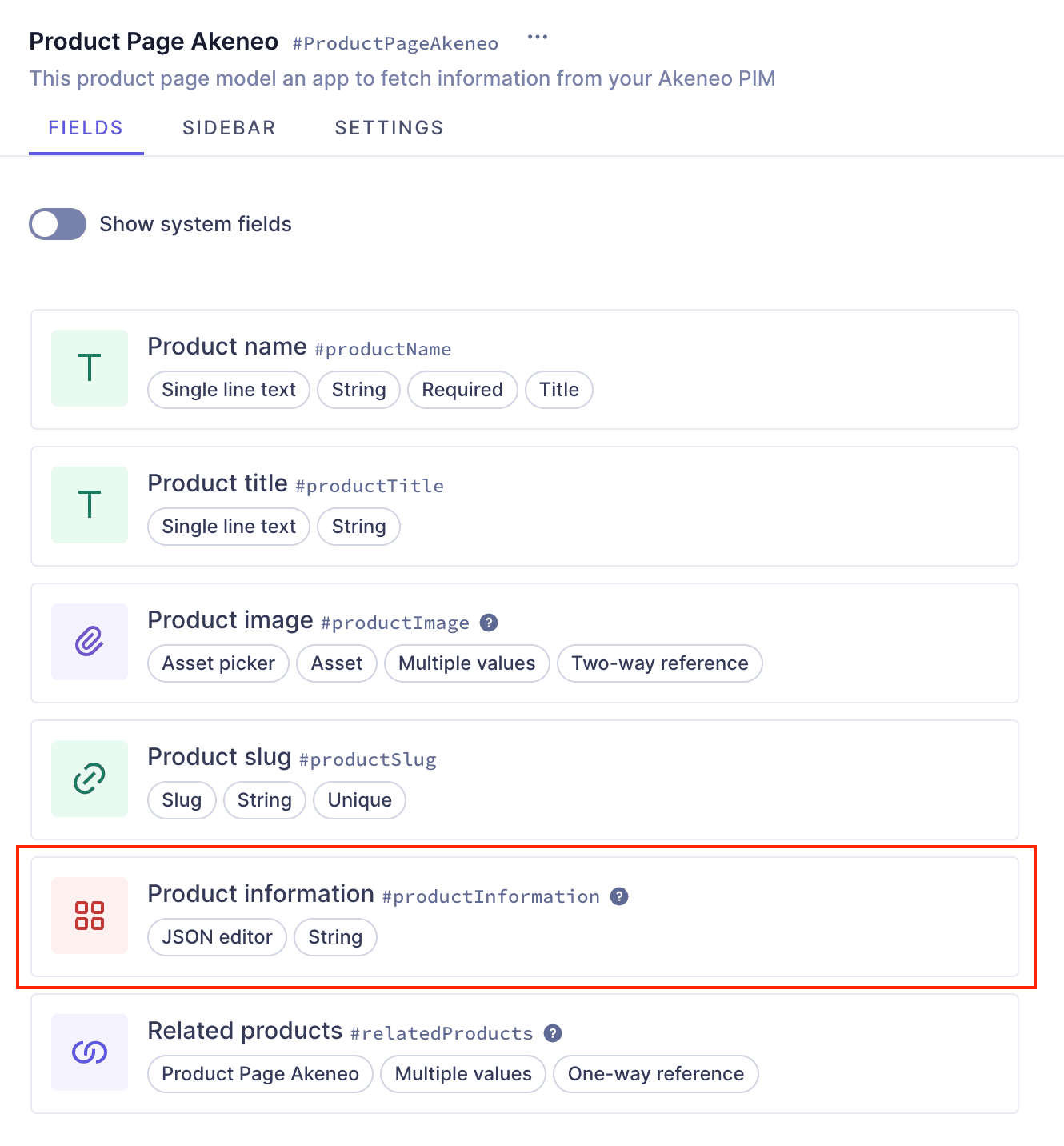 Akeneo app field