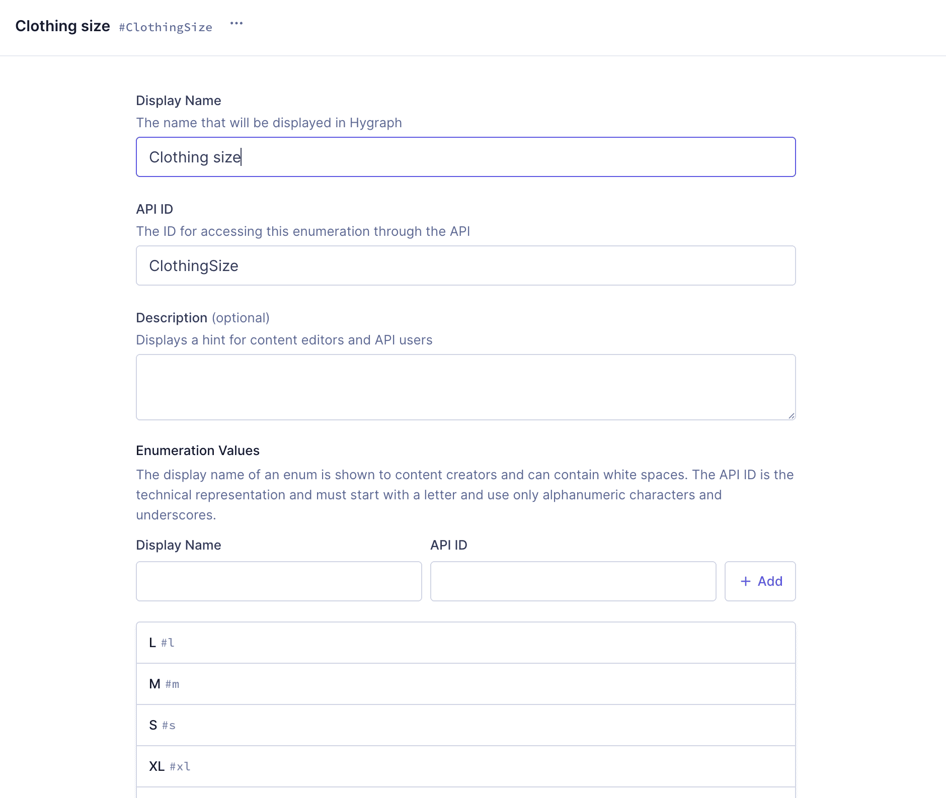 Clothing size enumeration