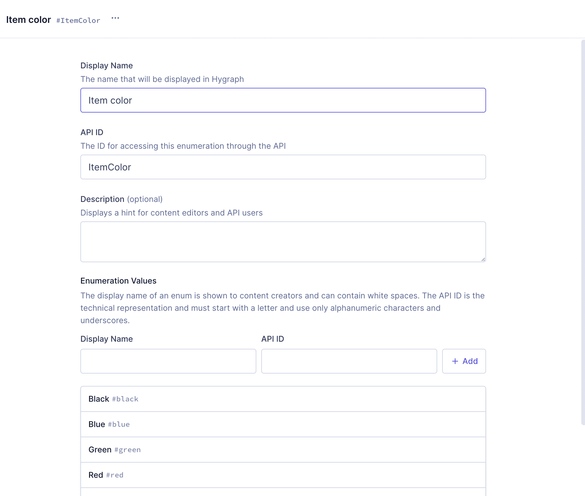 Item color enumeration