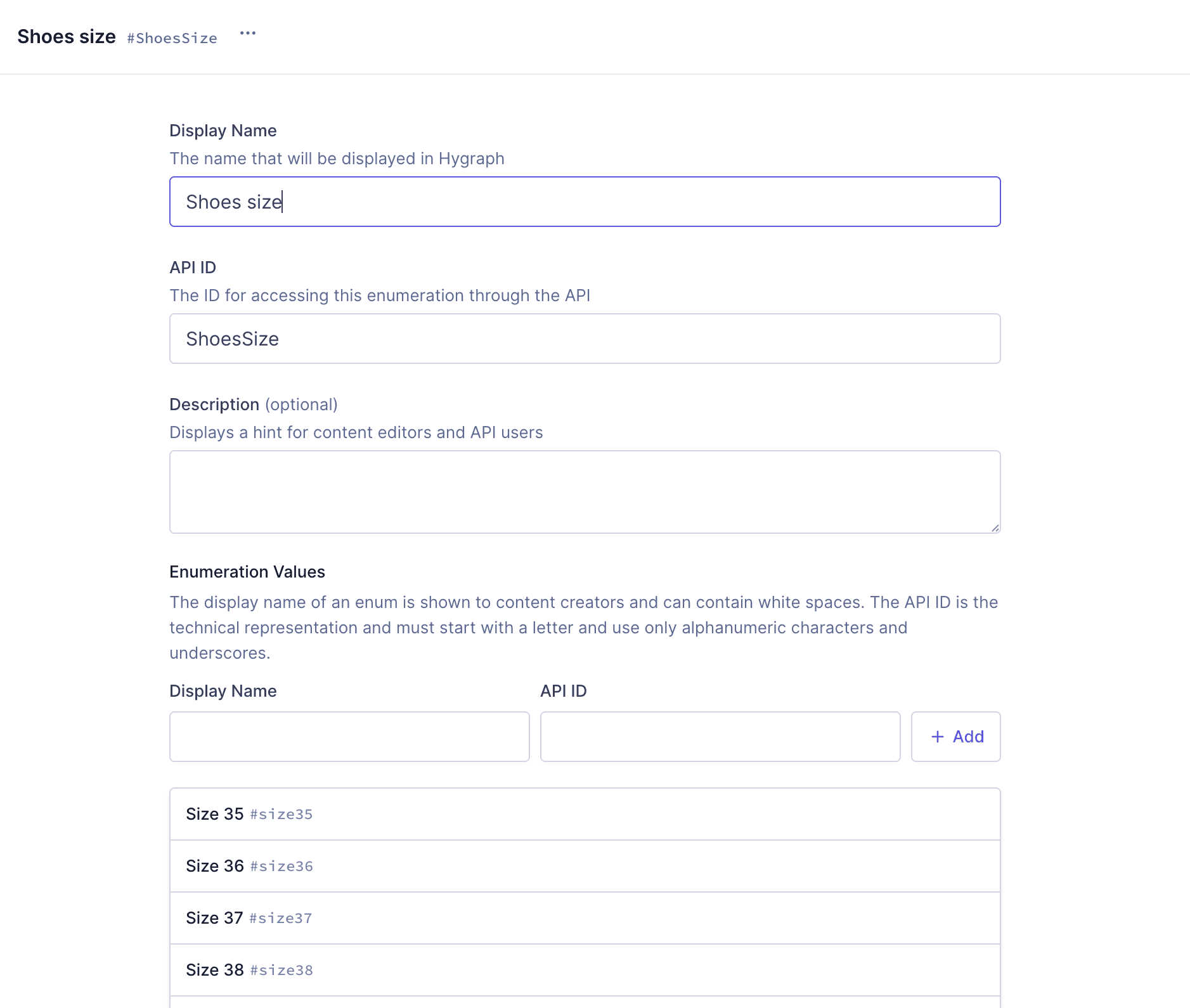 Shoes size enumeration