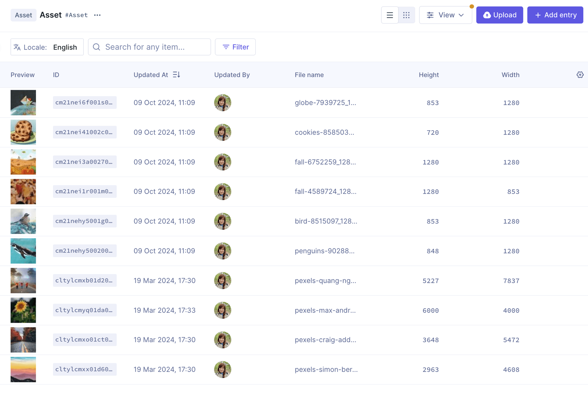 Assets - Table view