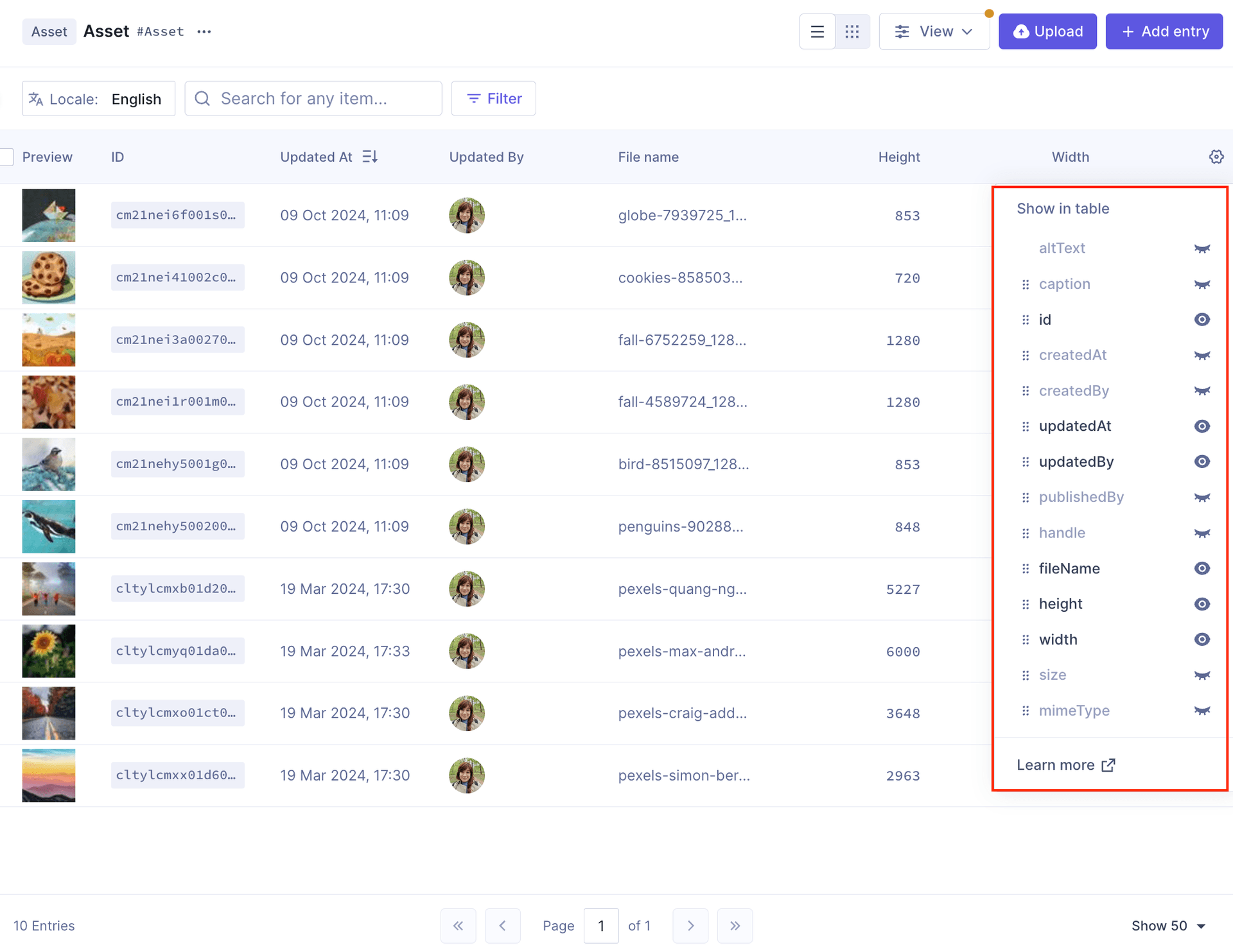 Configure columns