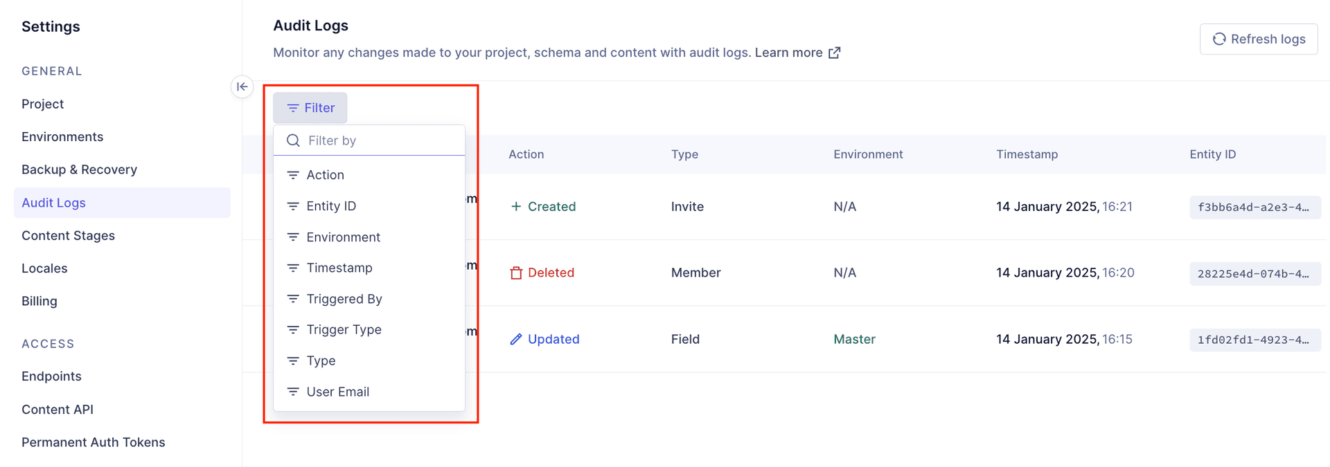 Filtering logs