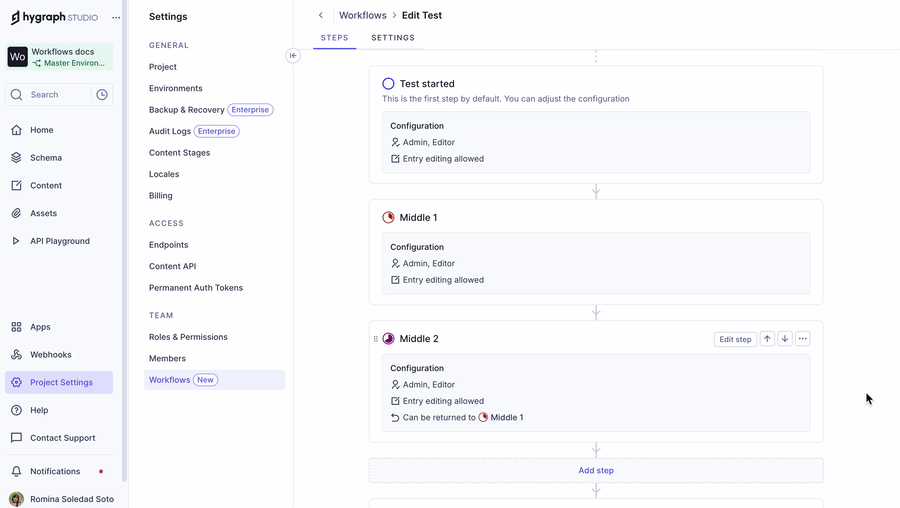 Content workflows - clear return step
