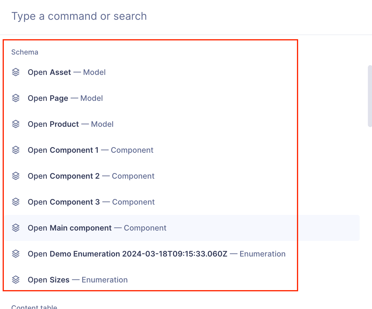 Command menu - Schema