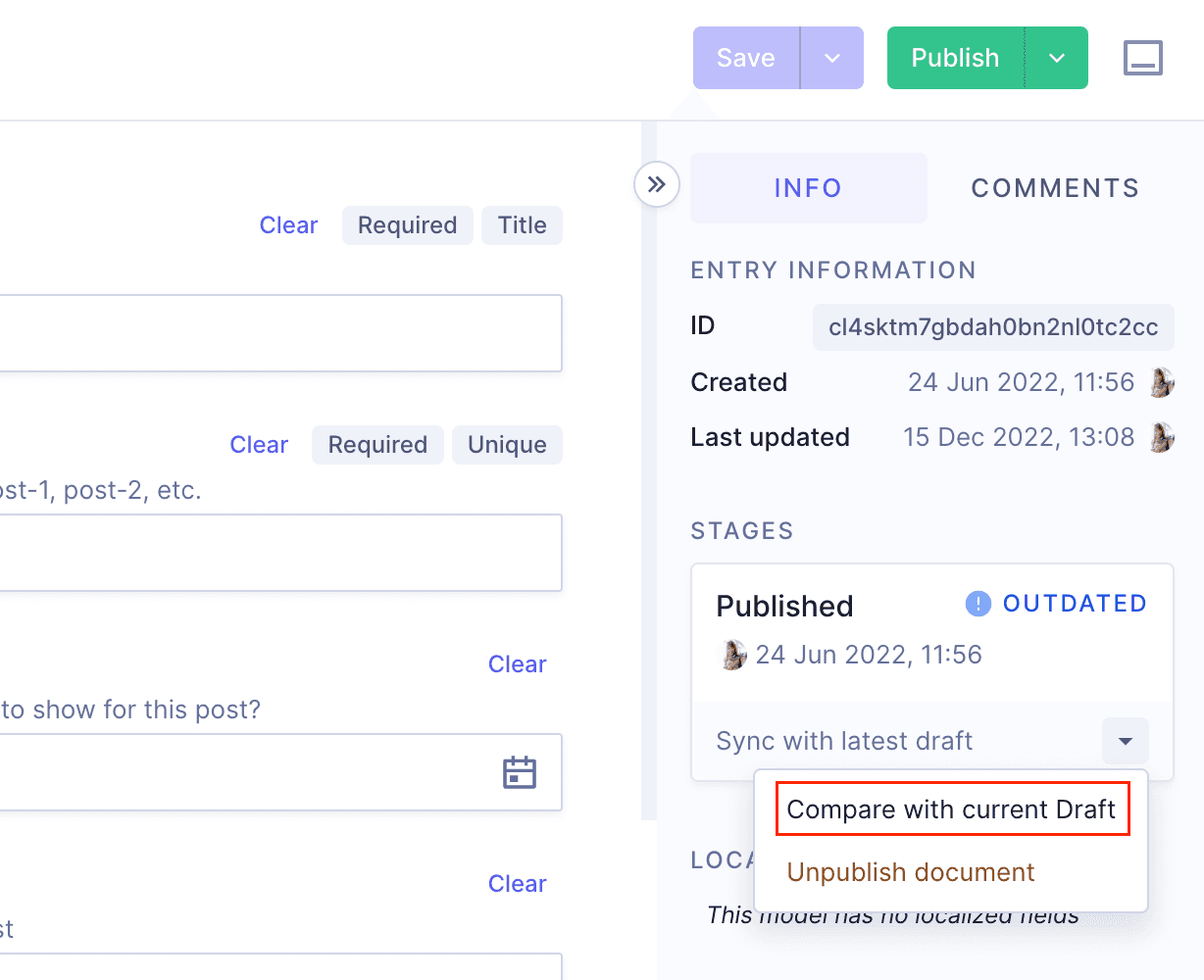 Compare current draft