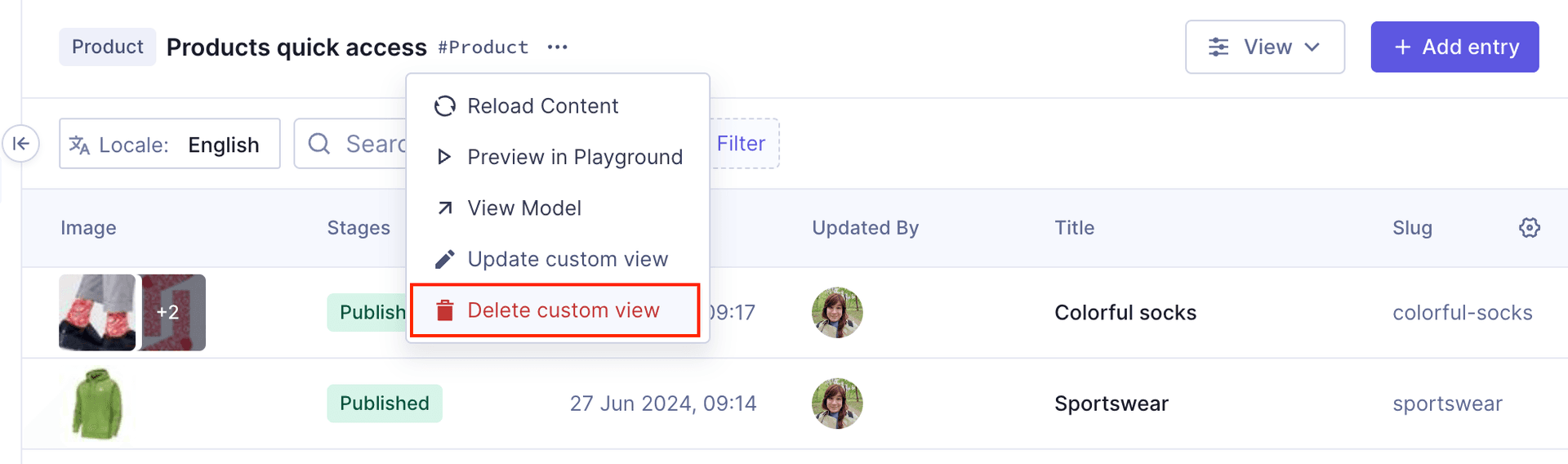 Delete custom view