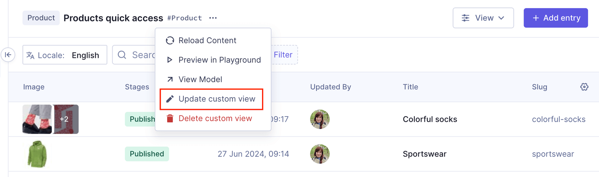 Update custom view