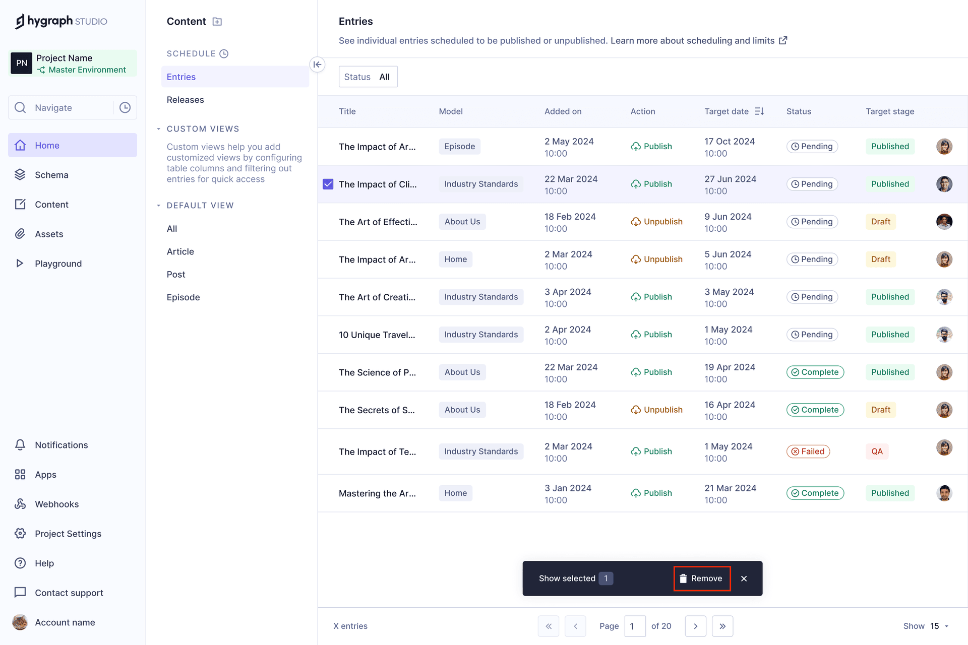 Remove scheduled entries