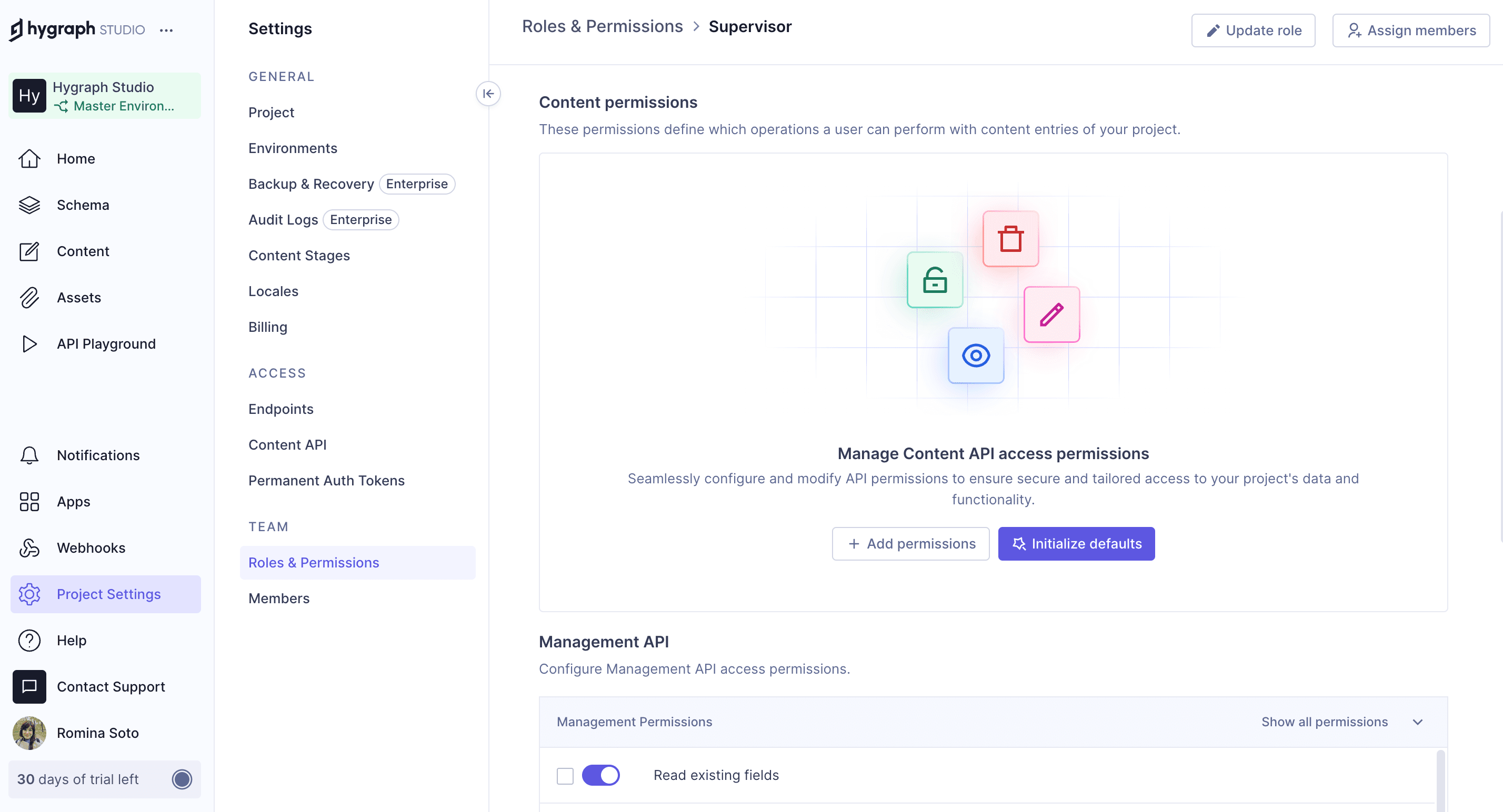 Edit custom role permissions