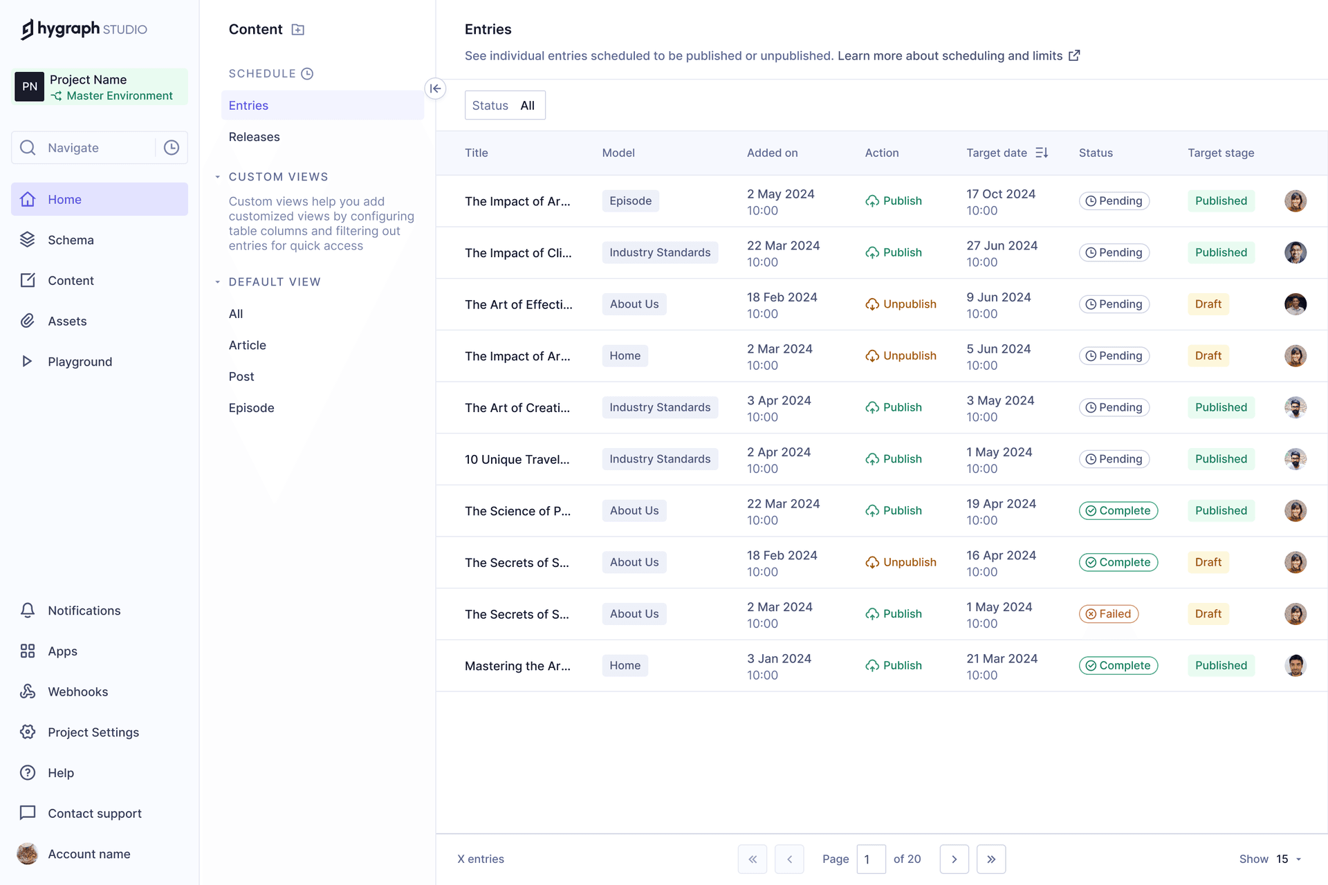 View scheduled entries