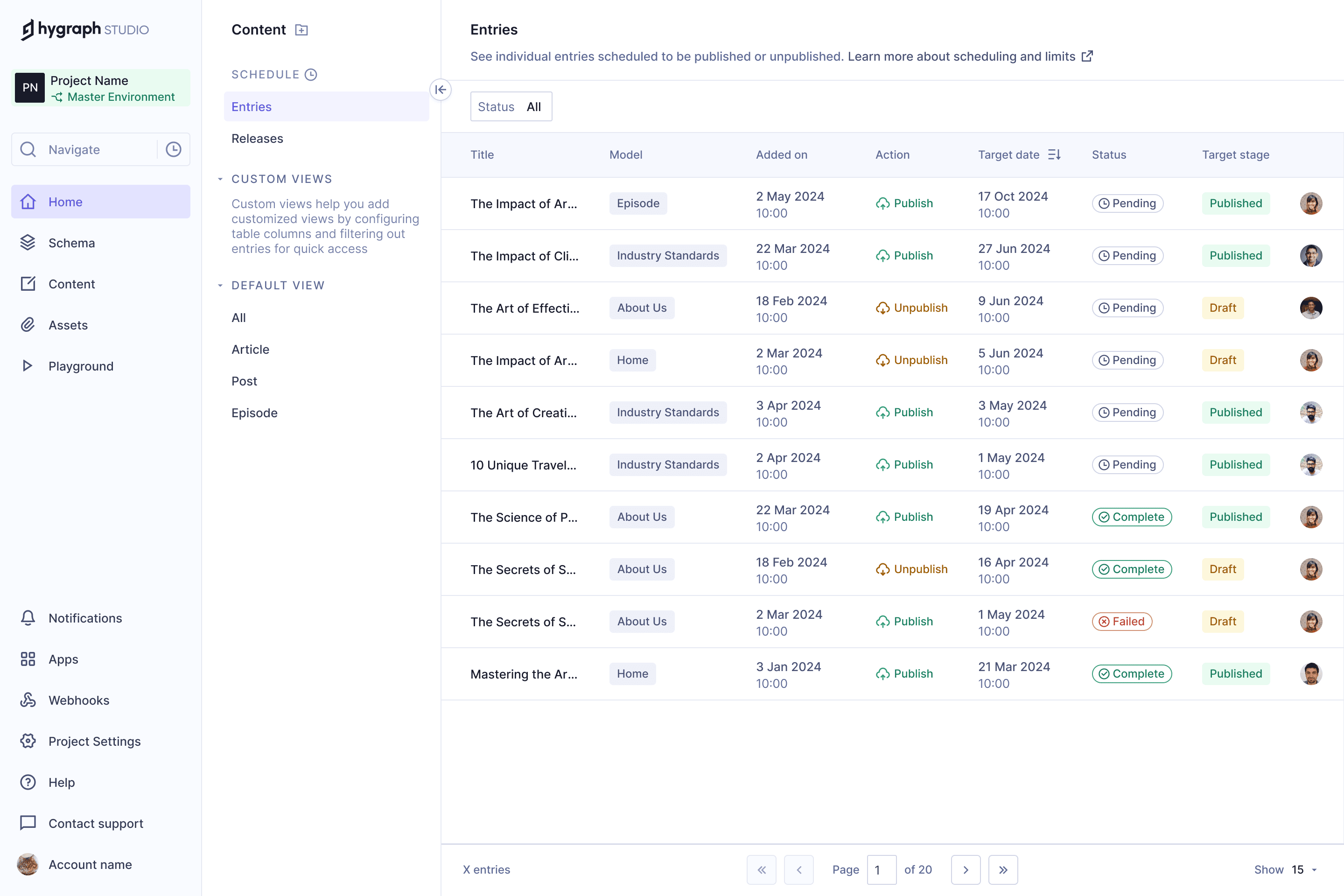 View scheduled entries