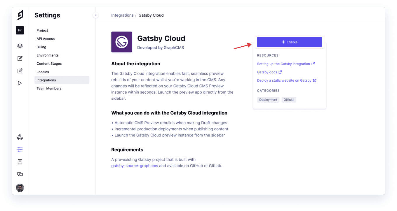 Hygraph Gatsby Cloud enable.png