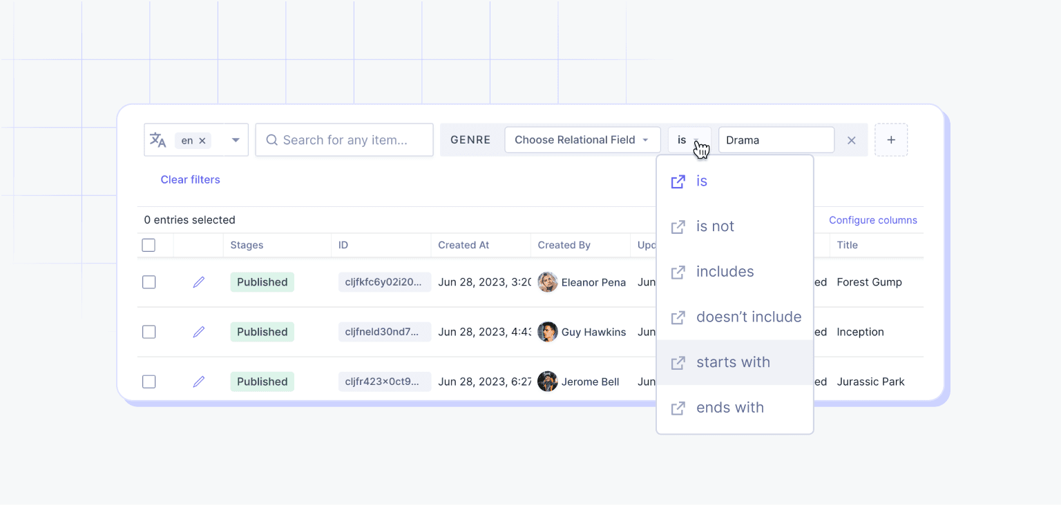 Filtering and search capabilities in Hygraph