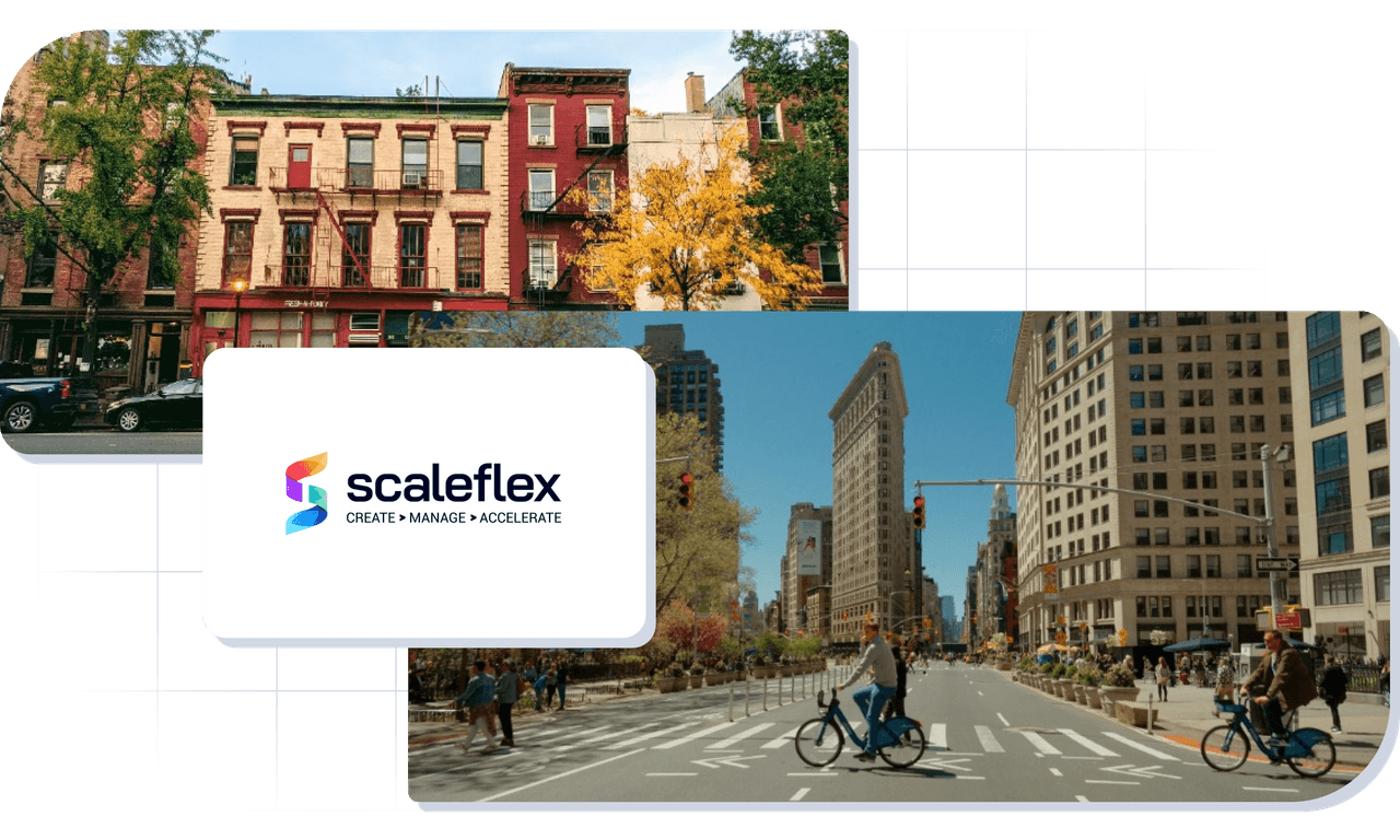 Images of New York and Scaleflex logo