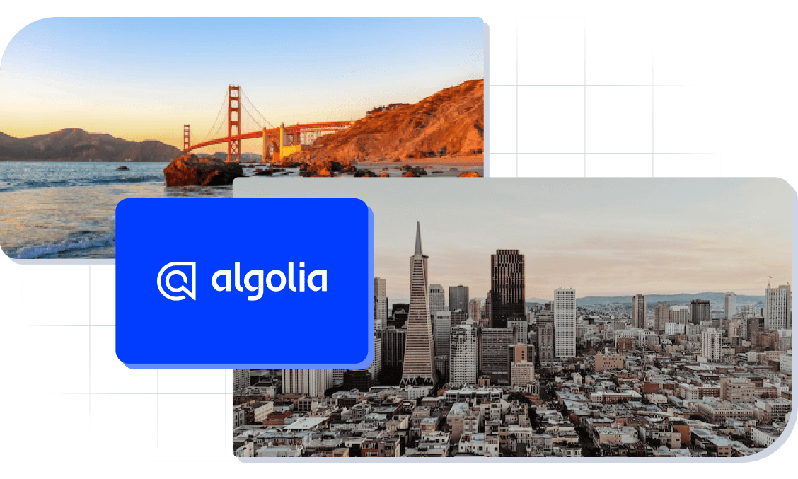 Algolia logo and images of San Francisco