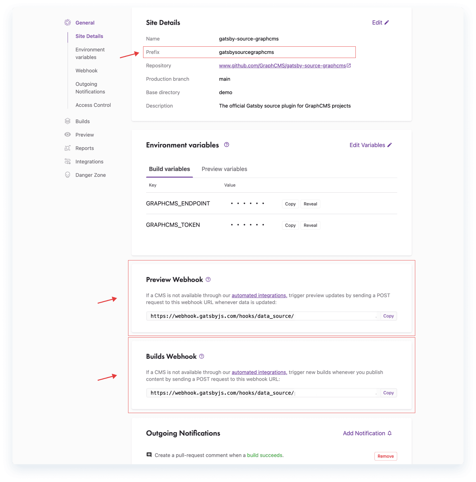 Gatsby Cloud project fields.png