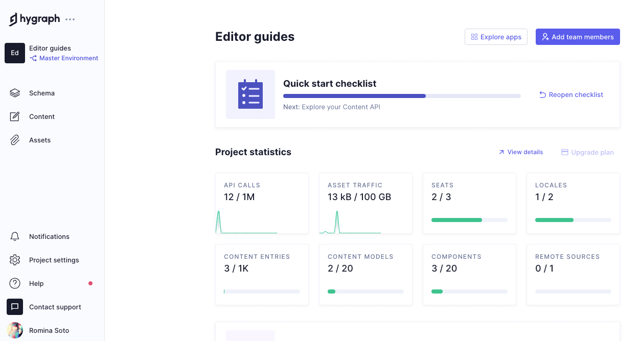 Hygraph - Default view for Editor role